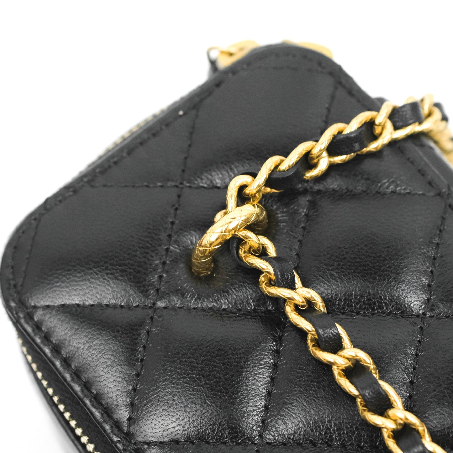 Chanel Vanity with Double Chain Black Shiny Lambskin 23C