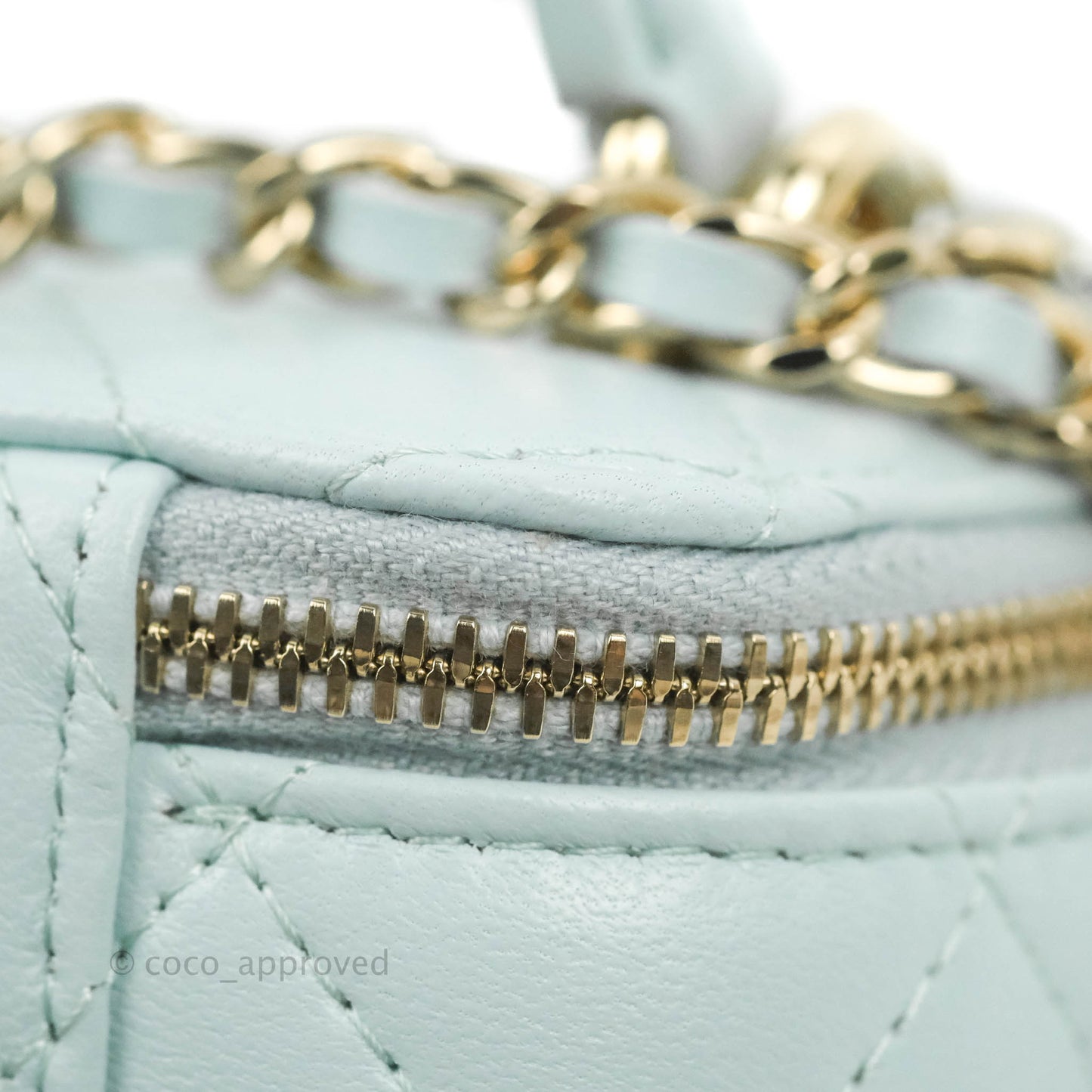 Chanel Mini Top Handle Vanity With Chain Light Blue Lambskin Gold Hardware