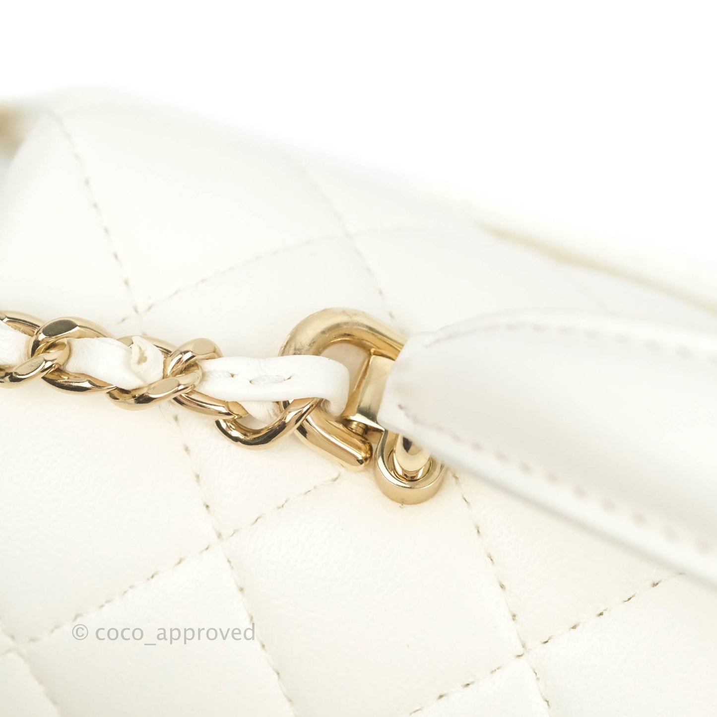 Chanel Top Handle Mini Rectangular Flap Bag with Charm White Lambskin Gold Hardware