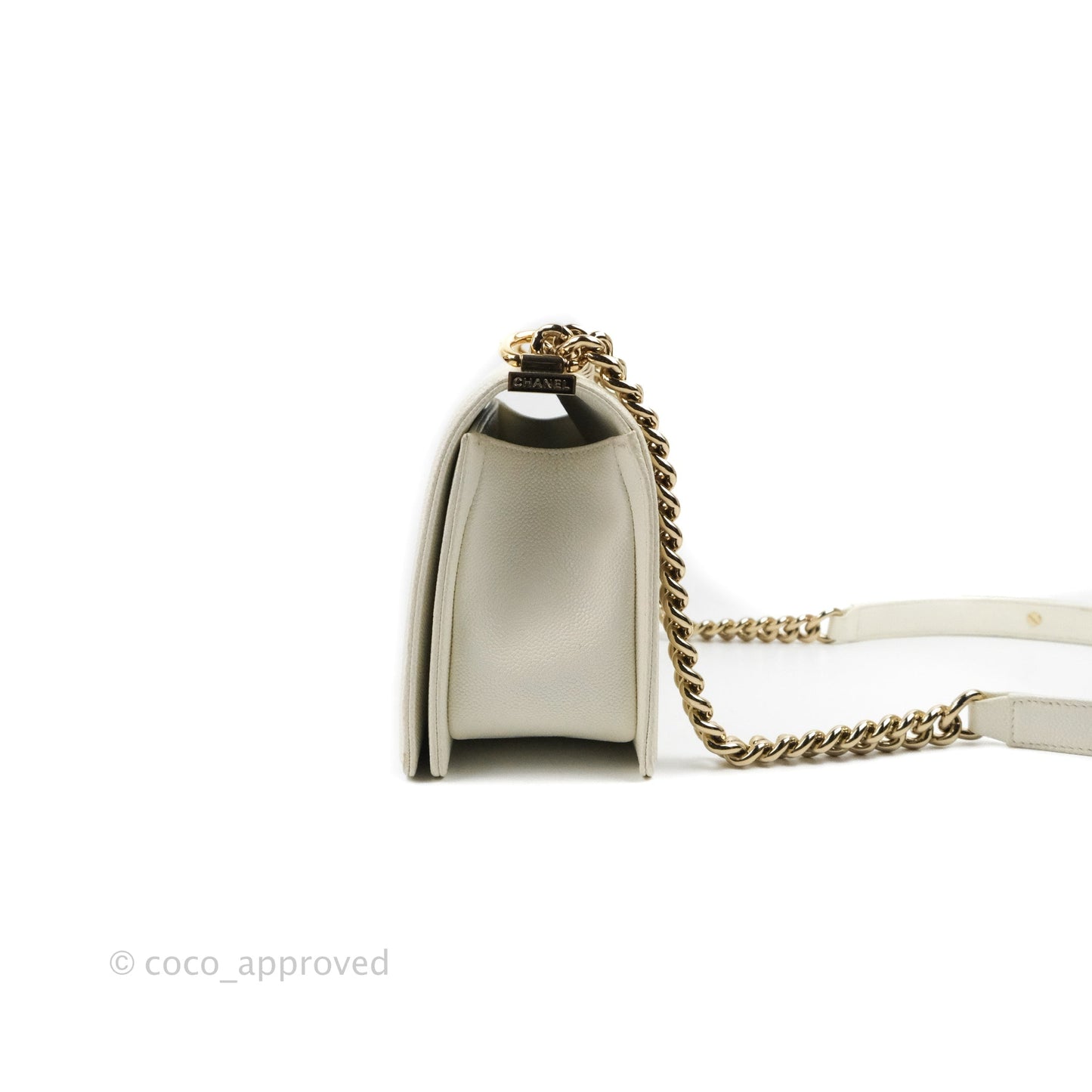 Chanel Quilted Medium Boy White Caviar Gold Hardware
