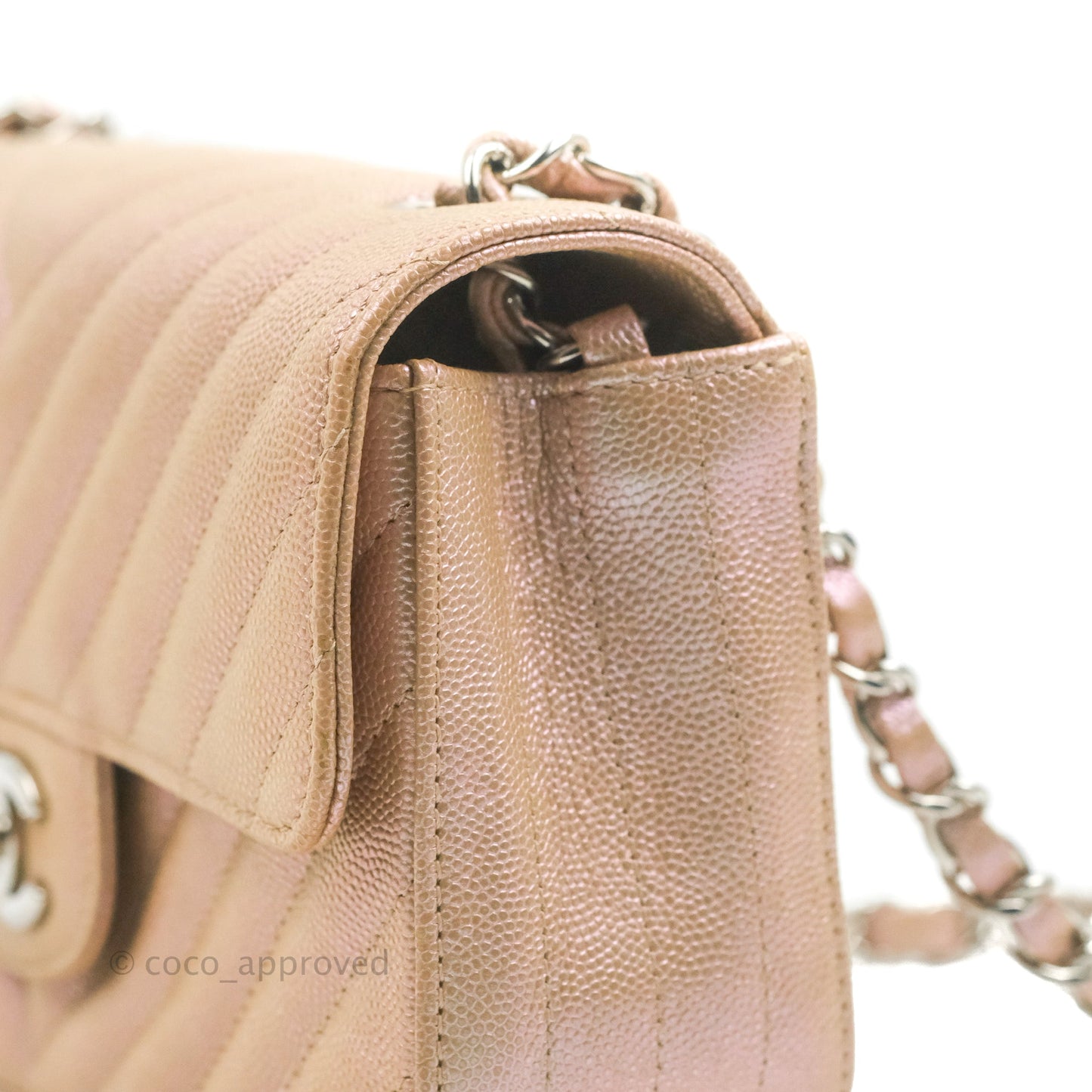 Chanel Quilted Mini Rectangular Flap Iridescent Pink Rose Gold Silver Hardware 17B