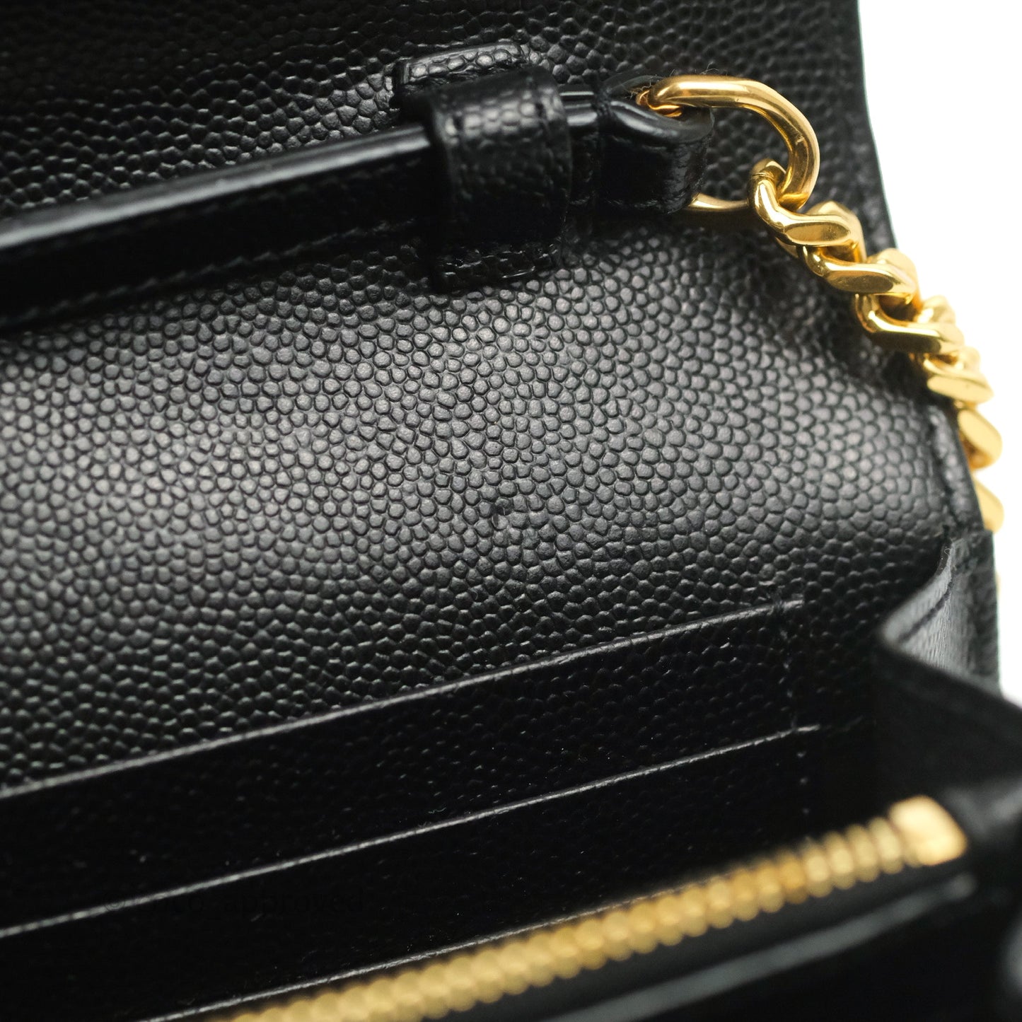 Saint Laurent Wallet on Chain Large Black Grained Leather Gold Hardware