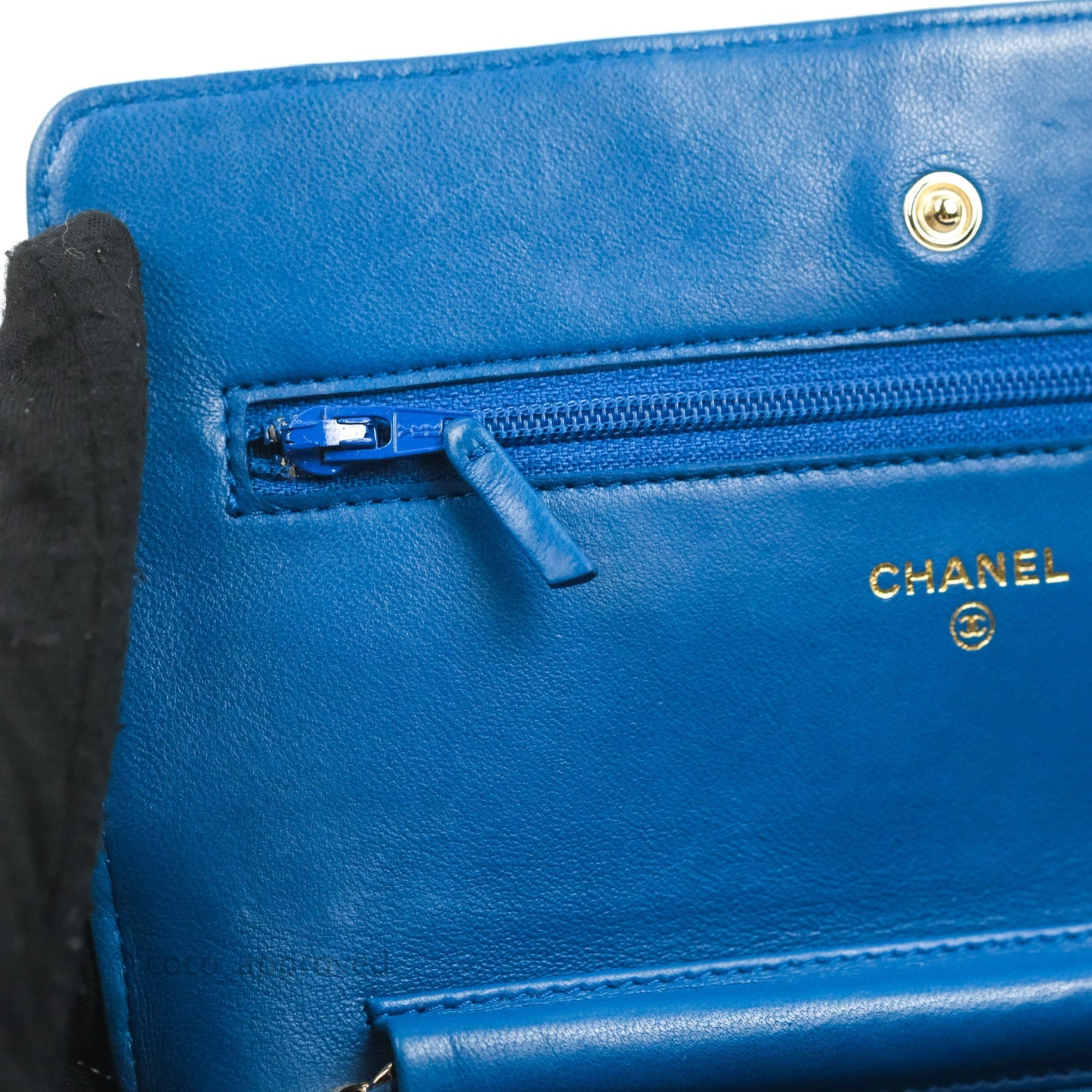 Chanel Quilted Classic Wallet on Chain WOC Blue Lambskin Gold Hardware