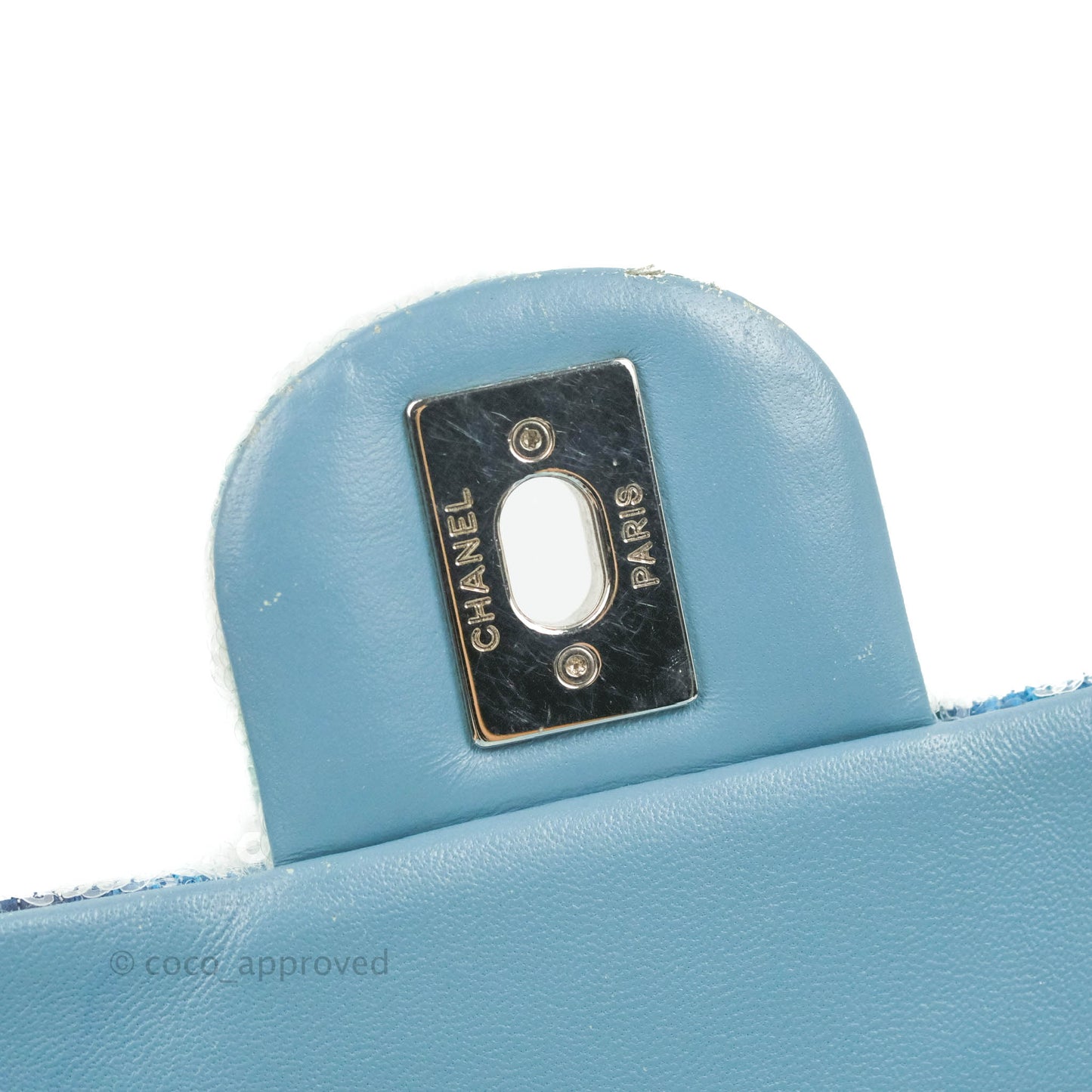 Chanel Large Sequin Waterfall Flap Bag Blue Silver Hardware