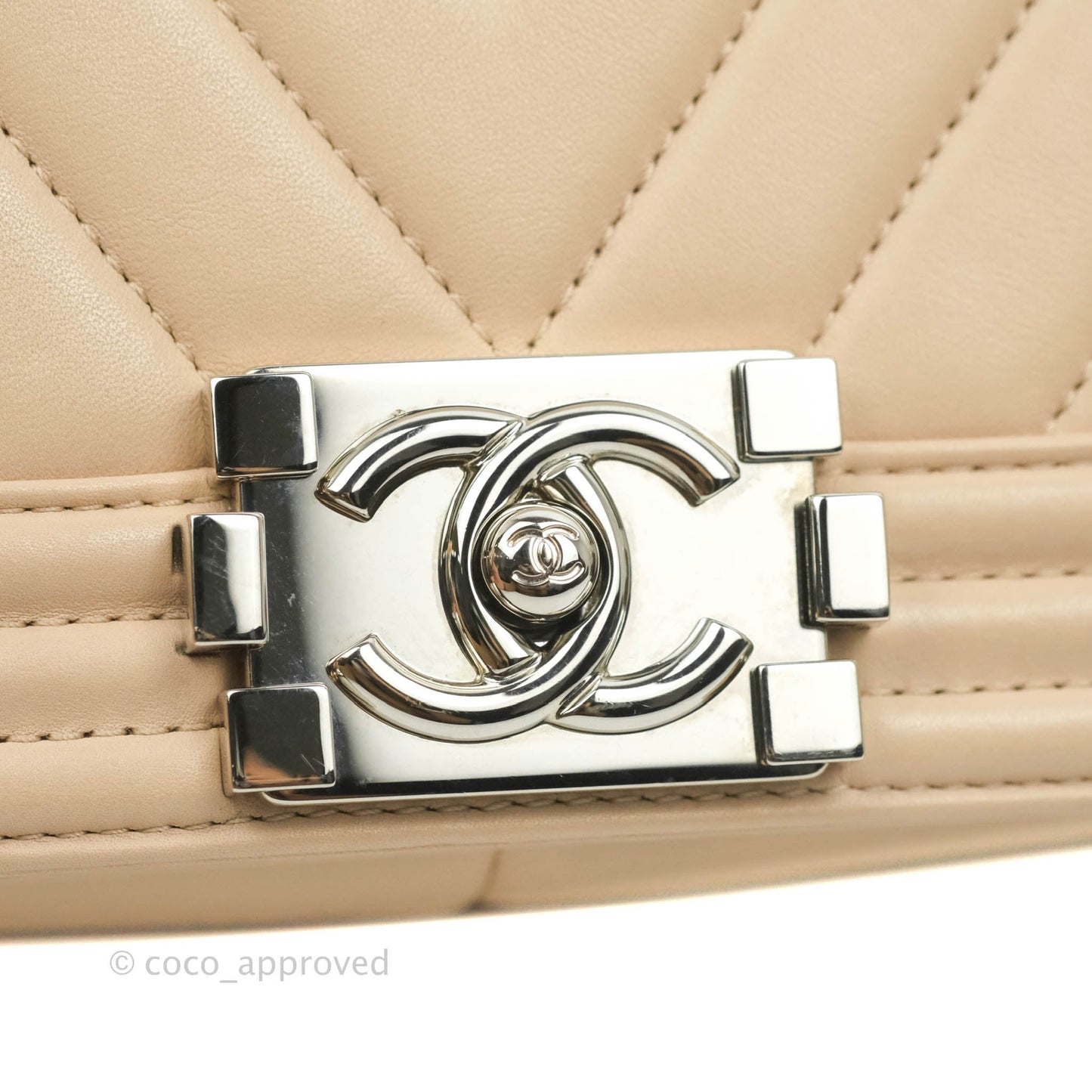 Chanel Chevron Medium Boy Light Pink Beige Calfskin Silver Hardware