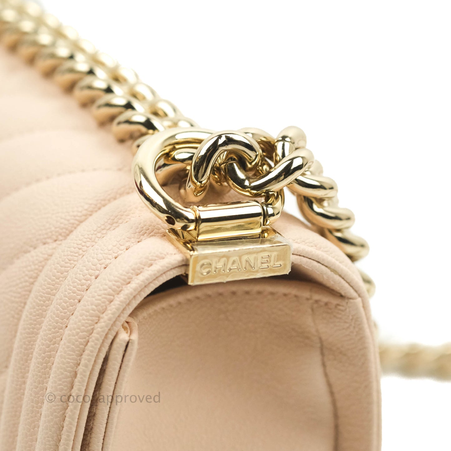 Chanel Small Boy Chevron Light Pink Caviar Gold Hardware