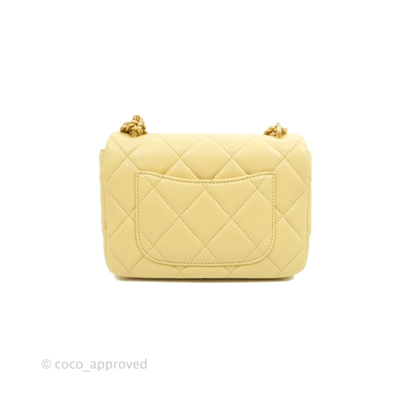 Chanel Enamel Quilted Pending CC Mini Square Flap Yellow Lambskin Aged Gold Hardware 22P
