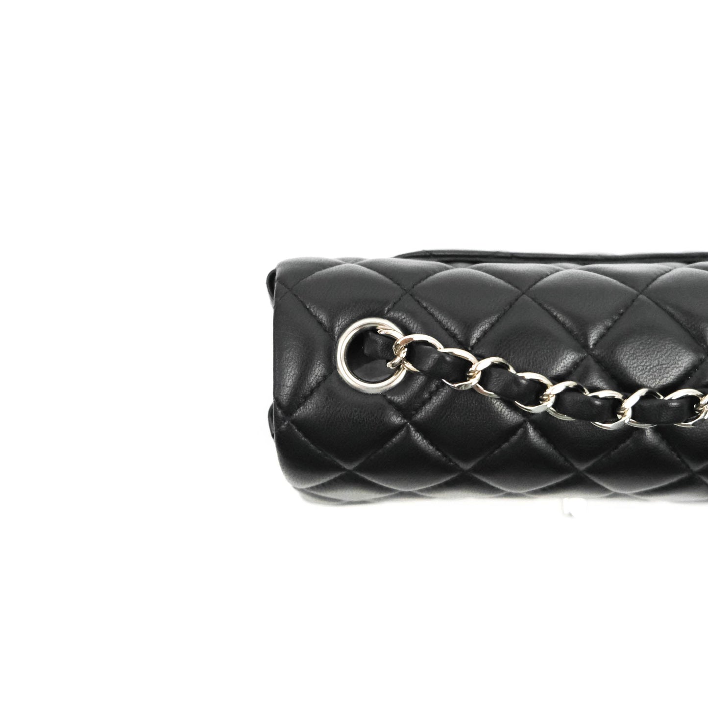 Chanel Quilted Mini Rectangular Flap Black Lambskin Silver Hardware