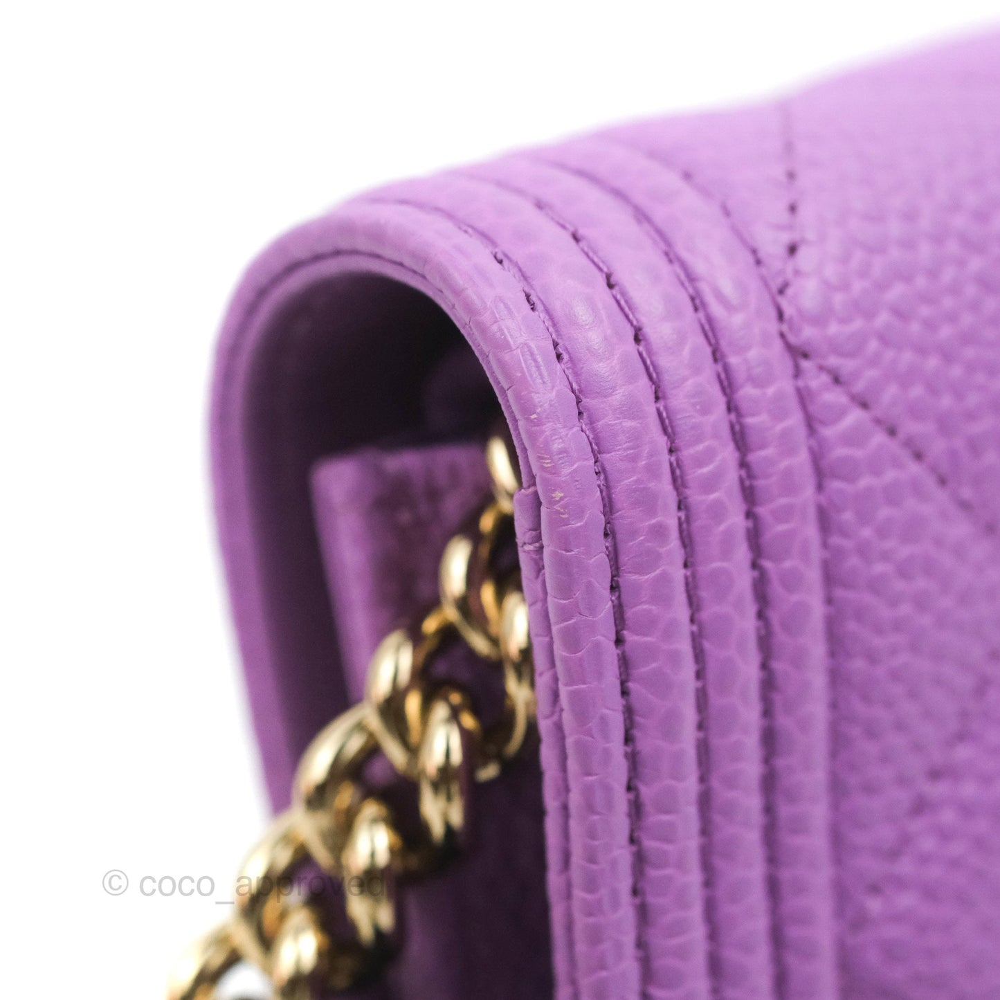 Chanel Quilted Boy Wallet on Chain WOC Purple Caviar Gold Hardware