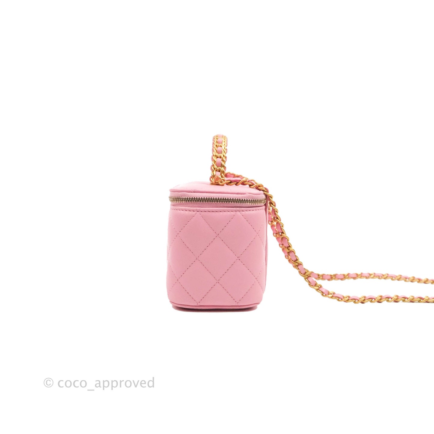 Chanel Vanity Rectangular with Top Handle Pick Me Up Pink Lambskin Aged Gold Hardware 22S