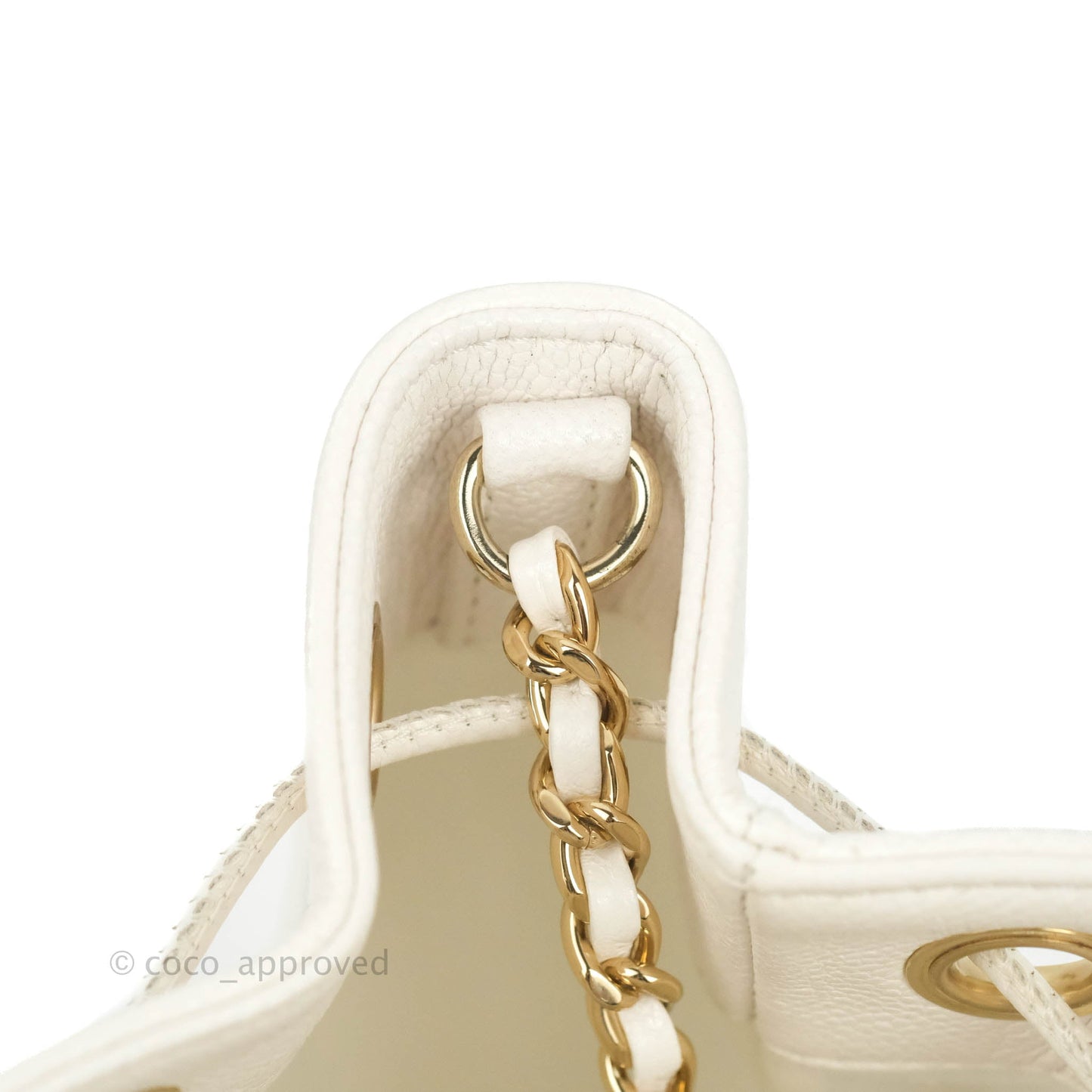 Chanel Business Affinity Drawstring Bucket Bag White Caviar Gold Hardware