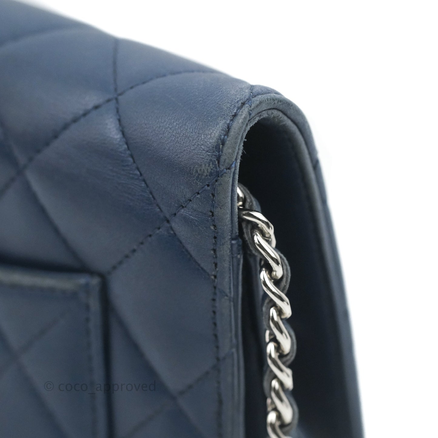 Chanel Quilted Classic Wallet on Chain WOC Navy Lambskin Silver Hardware
