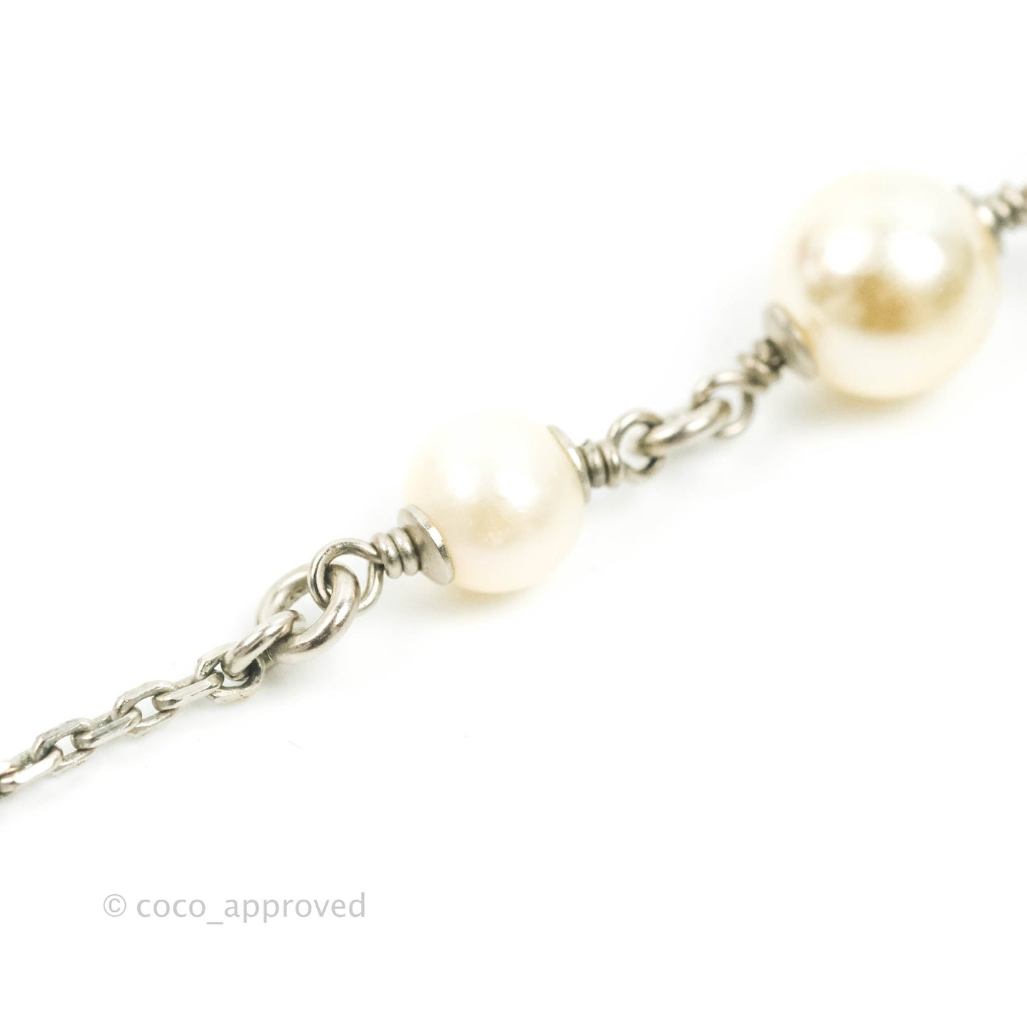 Chanel CC Pearl Necklace Silver Tone 18P