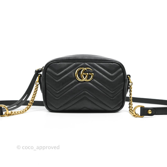 Gucci Mini Matelasse GG Marmont Camera Bag Black Calfskin Gold Hardware