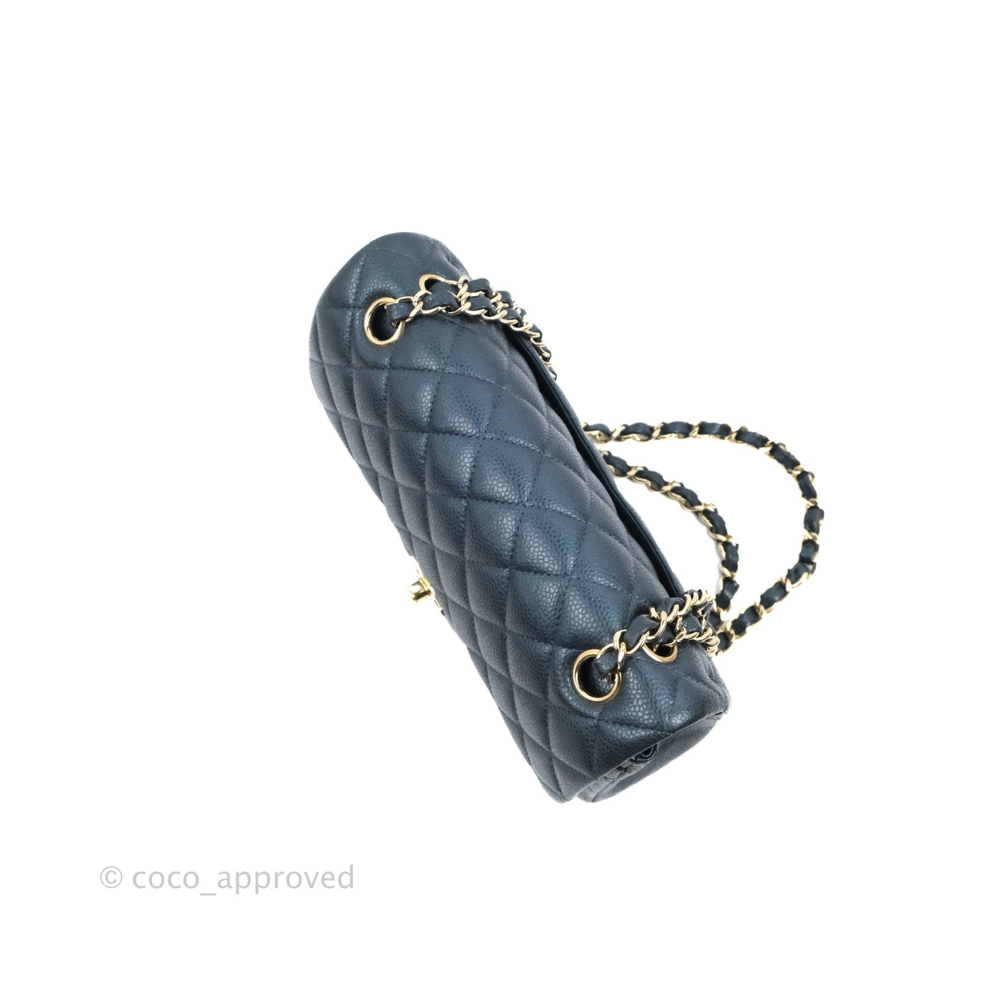 Chanel Small Classic Flap Quilted Iridescent Navy Caviar Gold Hardware 18S