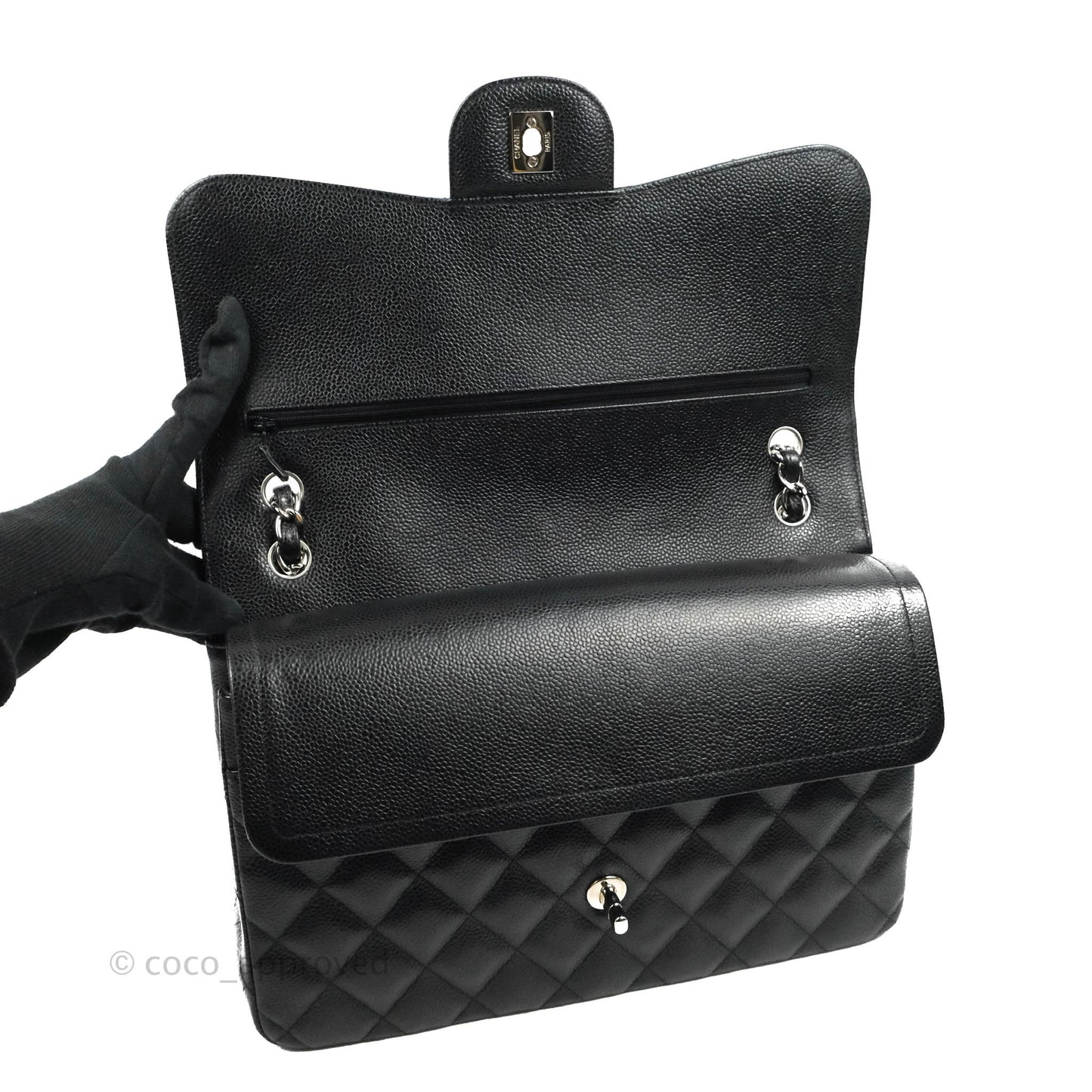 Chanel Jumbo Double Flap Black Caviar Silver Hardware⁣⁣
