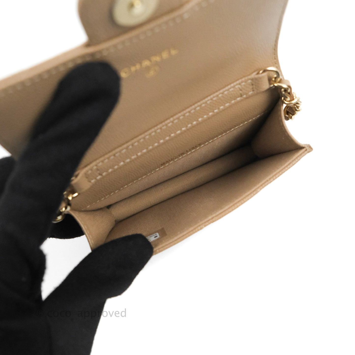 Chanel Mini Clutch With Chain Dark Beige Caviar Gold Hardware