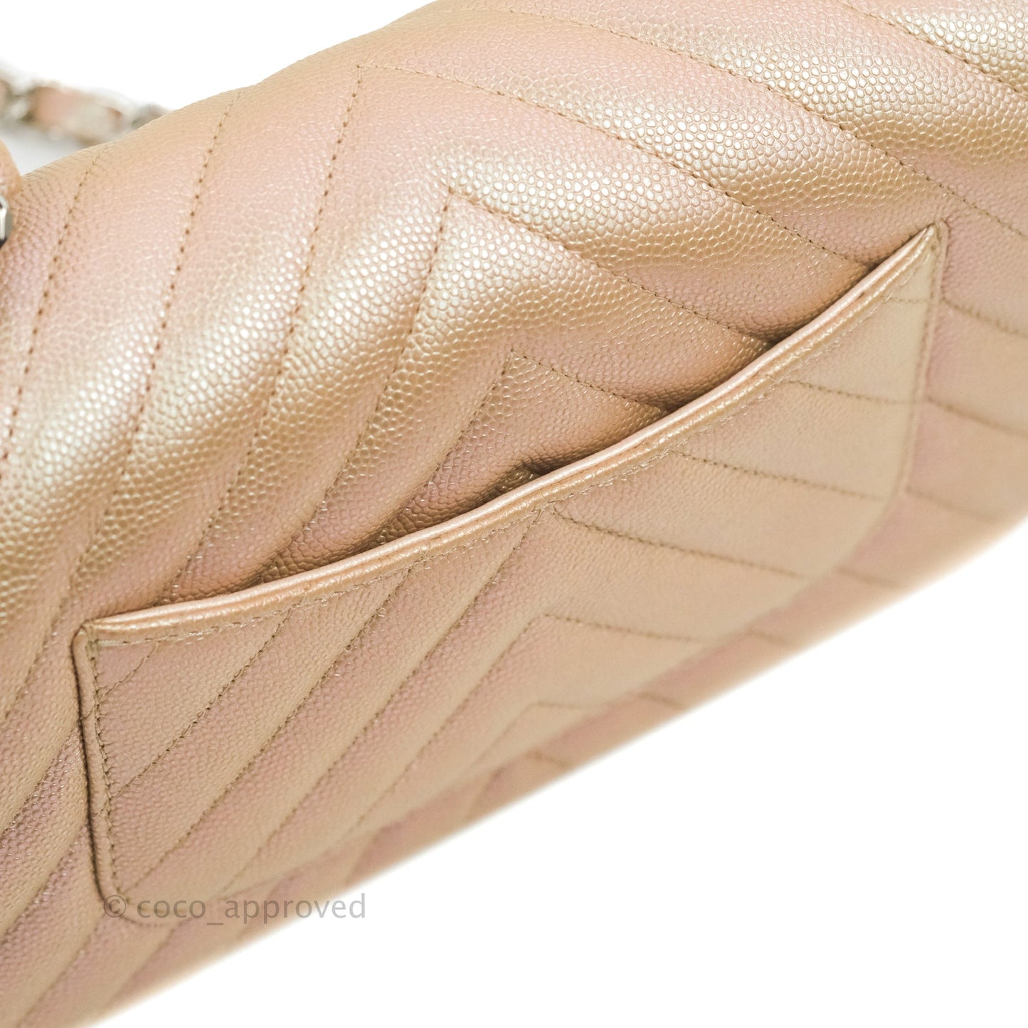 Chanel Quilted Mini Rectangular Flap Iridescent Pink Rose Gold Silver Hardware 17B