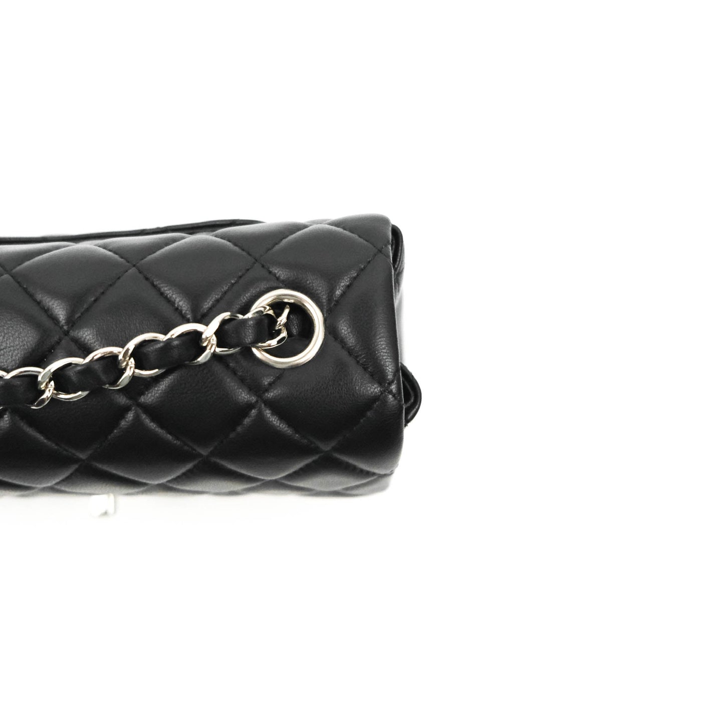 Chanel Quilted Mini Rectangular Flap Black Lambskin Silver Hardware