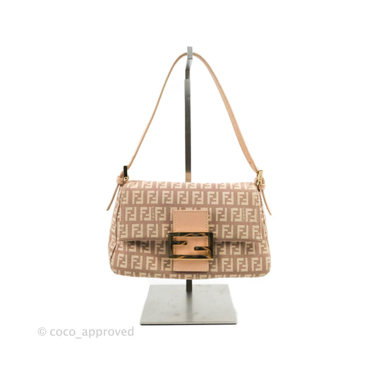 Fendi Zucchino Mini Mama Baguette Beige Pink Gold Hardware
