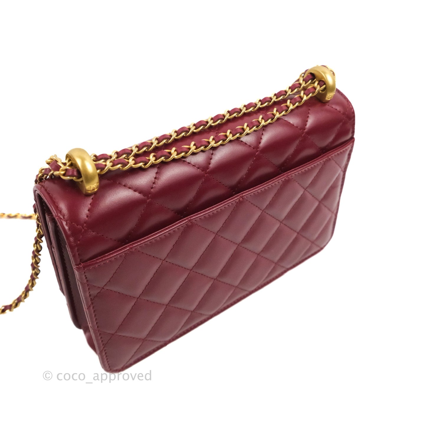 Chanel Quilted Perfect Fit Adjustable Wallet On Chain WOC Burgundy Calfskin Aged Gold Hardware