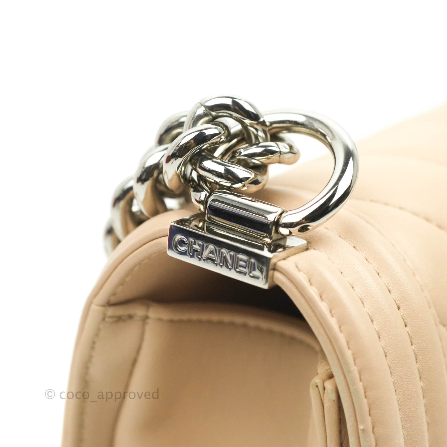 Chanel Chevron Medium Boy Light Pink Beige Calfskin Silver Hardware