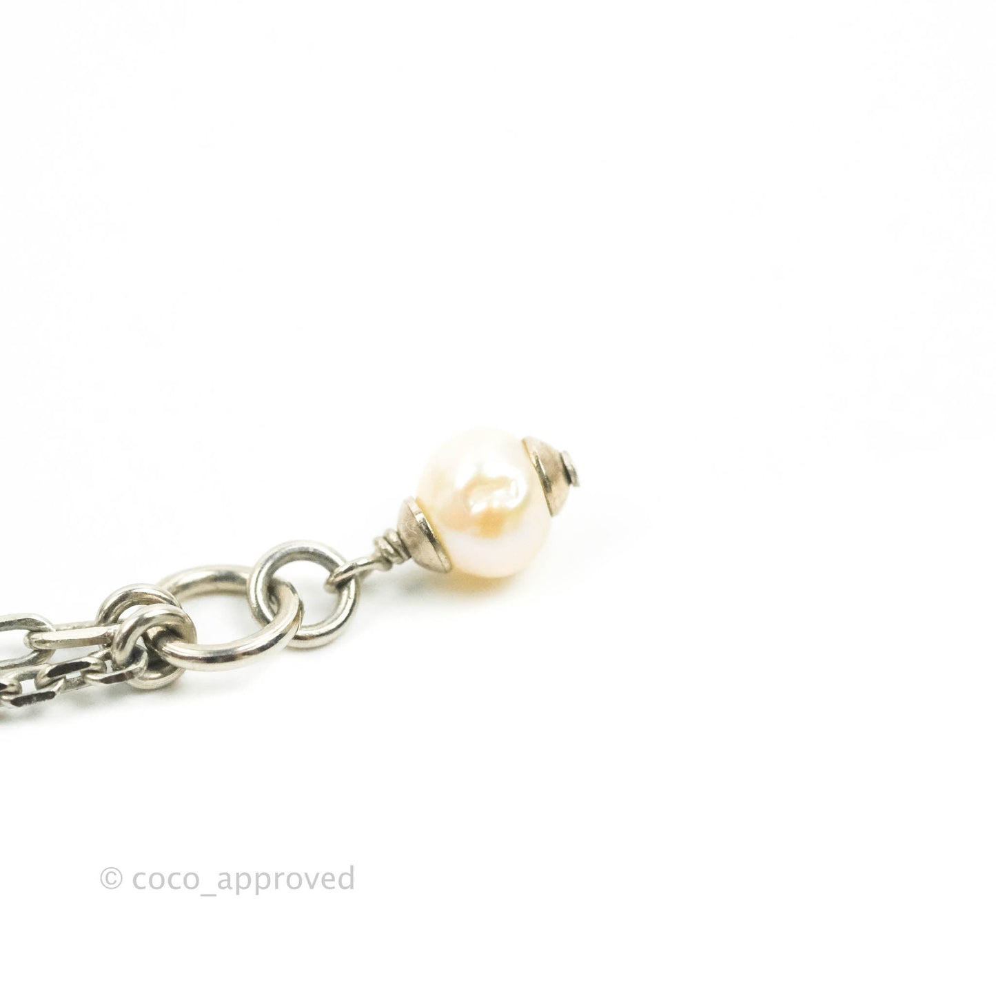 Chanel CC Pearl Necklace Silver Tone 18P