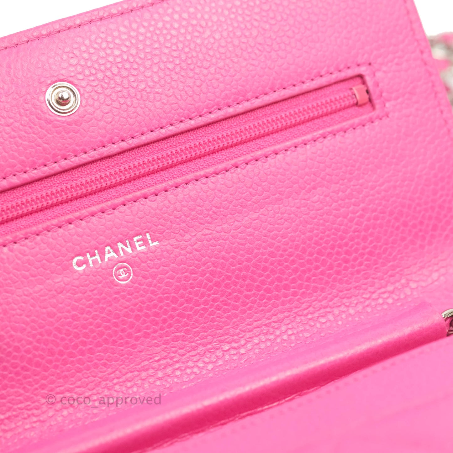 Chanel Quilted Wallet on Chain WOC Pink Caviar Silver Hardware
