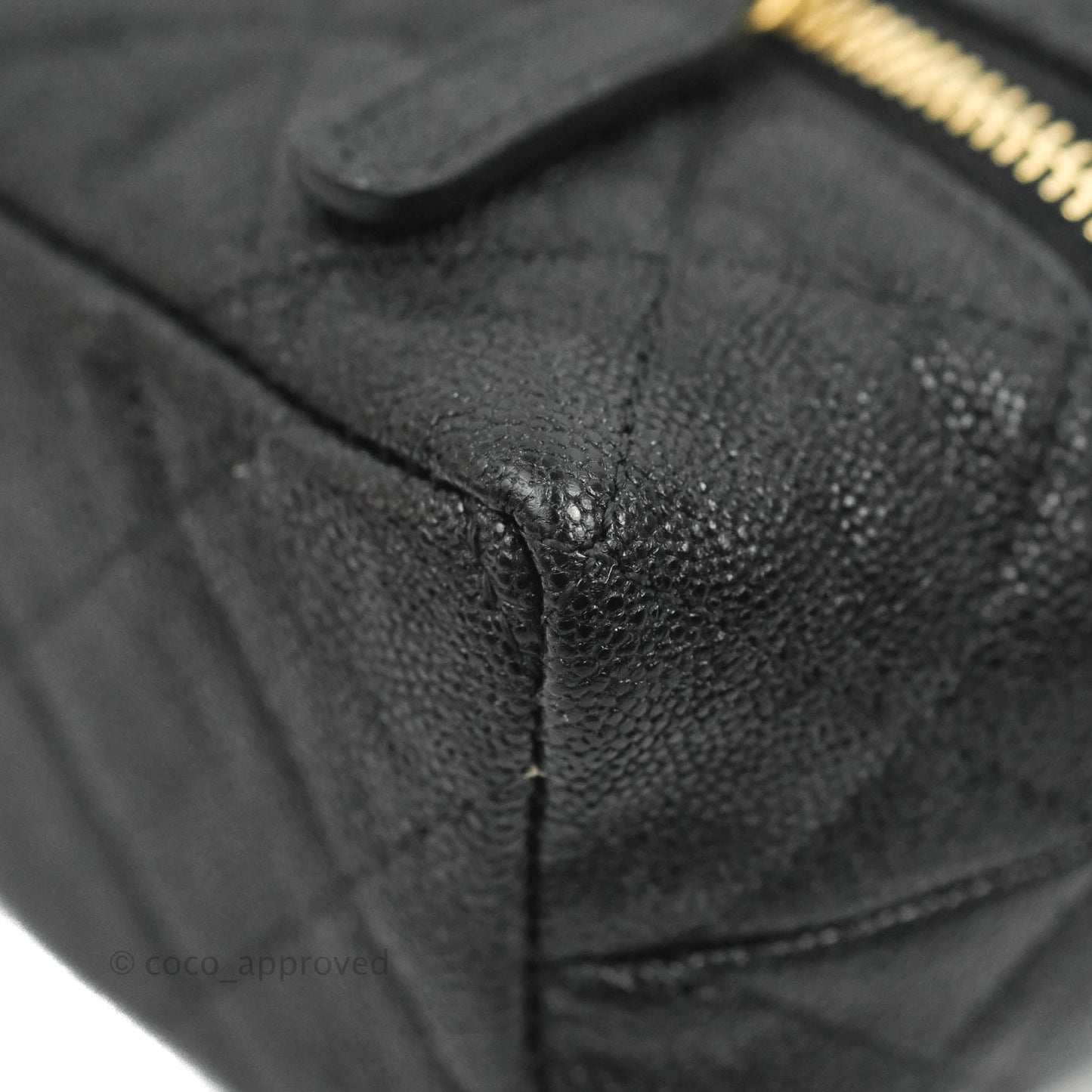 Chanel Quilted Mini Top Handle Vanity With Chain Black Caviar Aged Gold Hardware