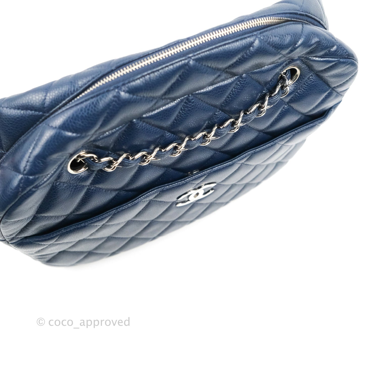 Chanel Quilted Large Classic Camera Bag Navy Caviar Silver Hardware