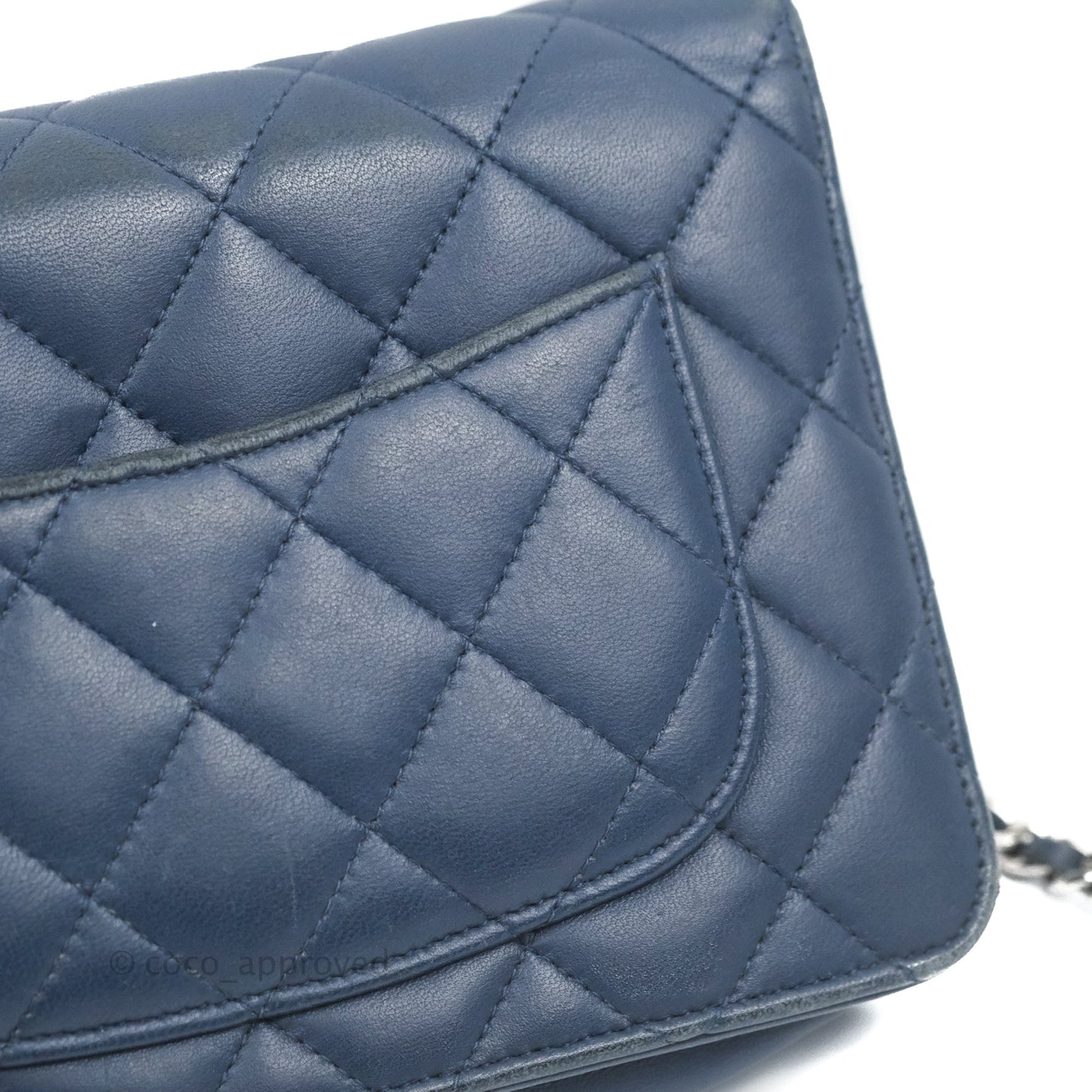 Chanel Quilted Classic Wallet on Chain WOC Navy Lambskin Silver Hardware