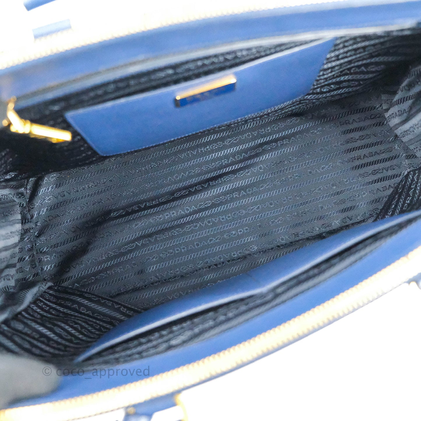 Prada Double Zip Lux Saffiano Dark Blue Large Tote Bag