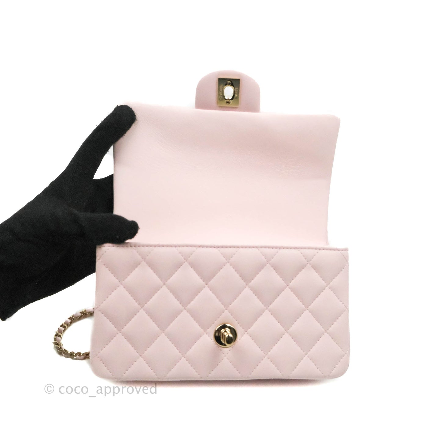 Chanel Top Handle Mini Rectangular Flap Bag Light Pink Lambskin Gold Hardware 22P