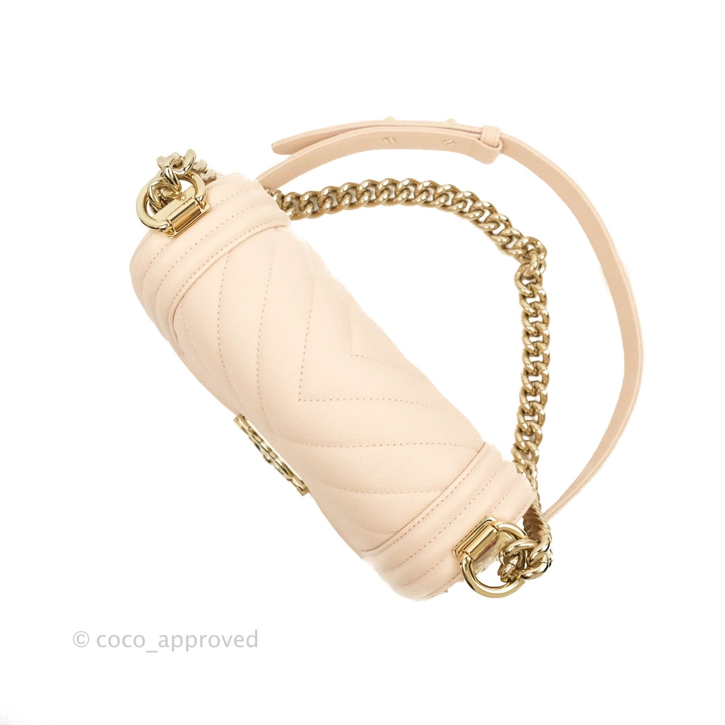 Chanel Small Boy Chevron Light Pink Caviar Gold Hardware