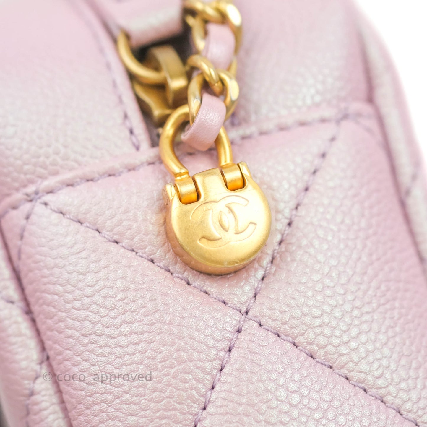 Chanel Quilted My Perfect Camera Case Iridescent Pink Caviar Aged Gold Hardware