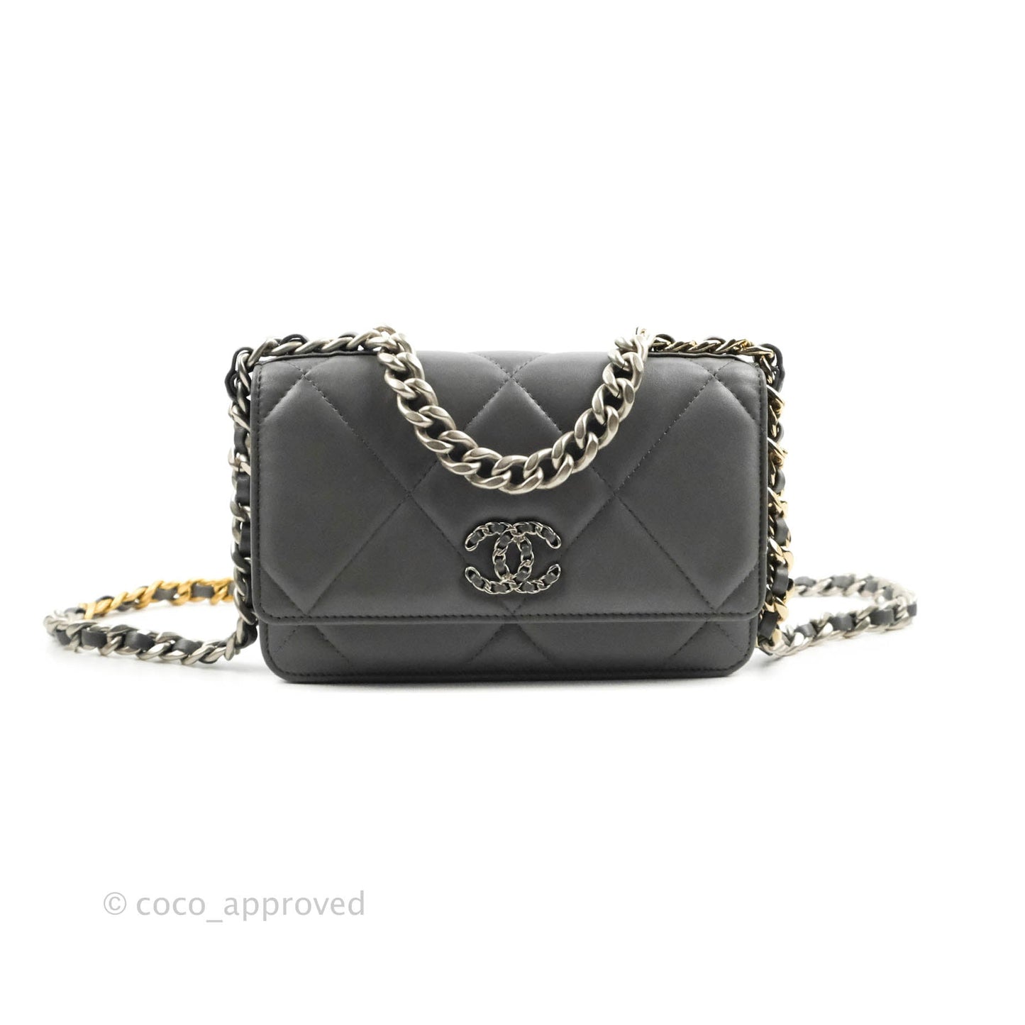 Chanel 19 Wallet on Chain WOC Dark Grey Lambskin Mixed Hardware