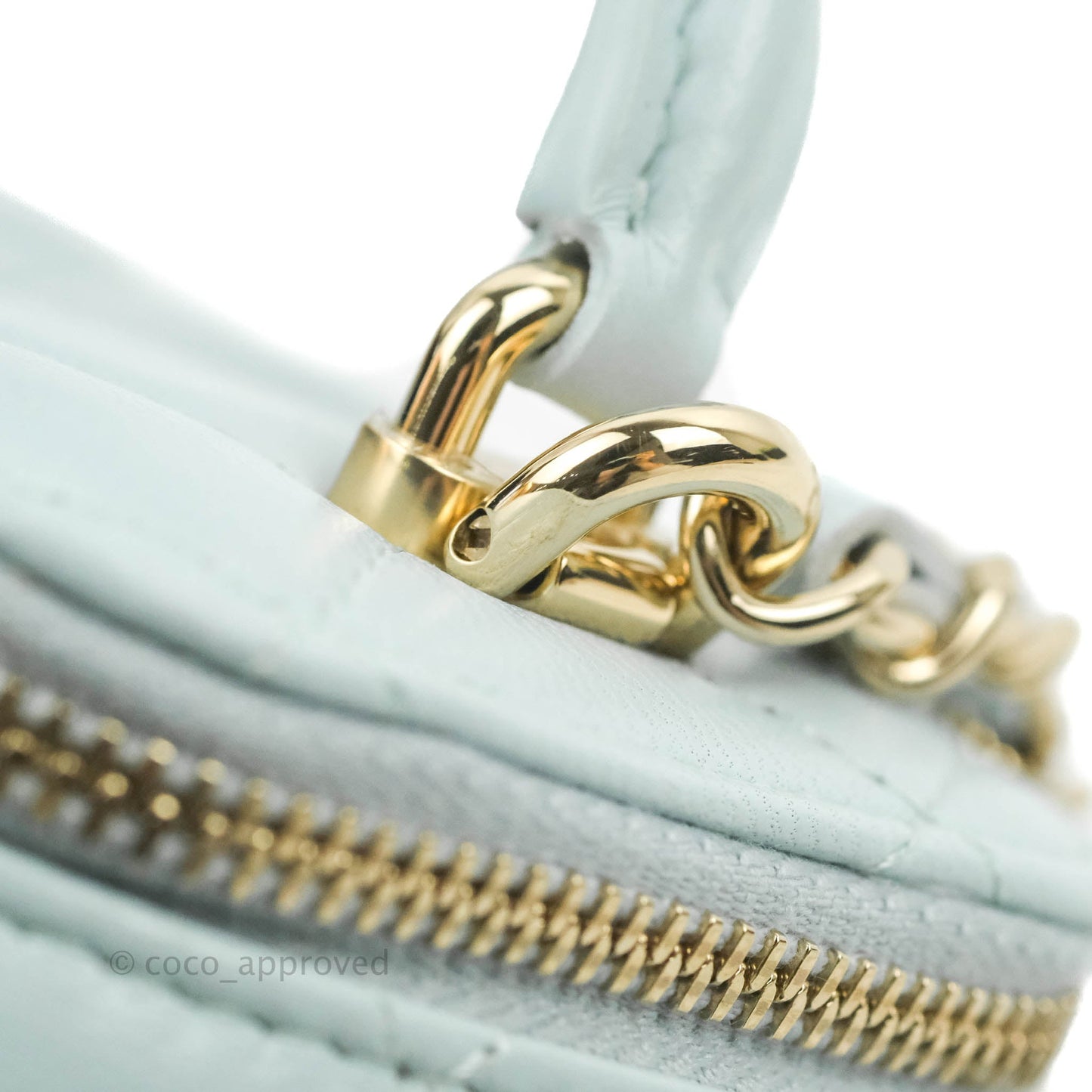 Chanel Mini Top Handle Vanity With Chain Light Blue Lambskin Gold Hardware