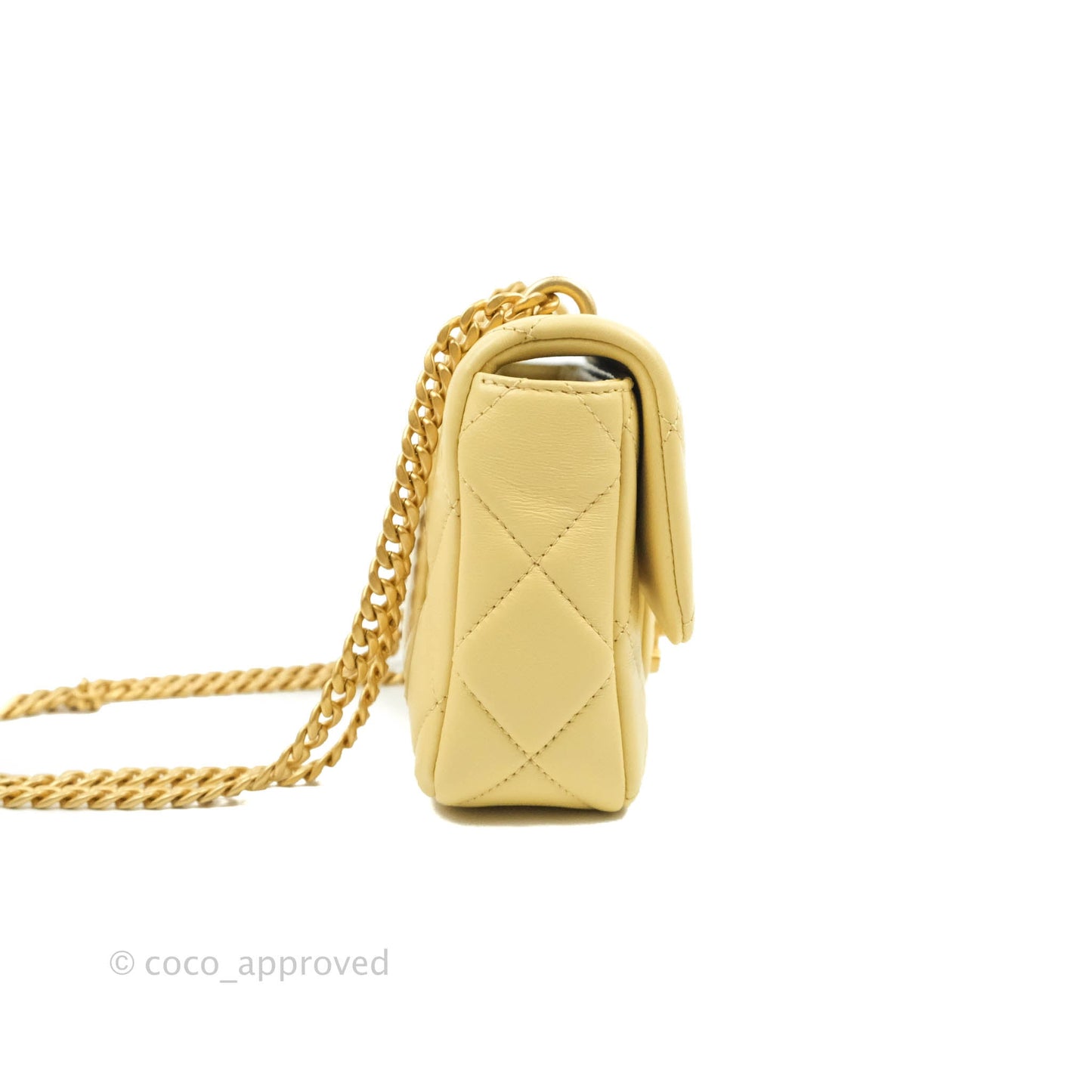 Chanel Enamel Quilted Pending CC Mini Square Flap Yellow Lambskin Aged Gold Hardware 22P