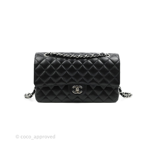 Chanel Classic M/L Medium Flap Quilted Black Caviar Silver Hardware