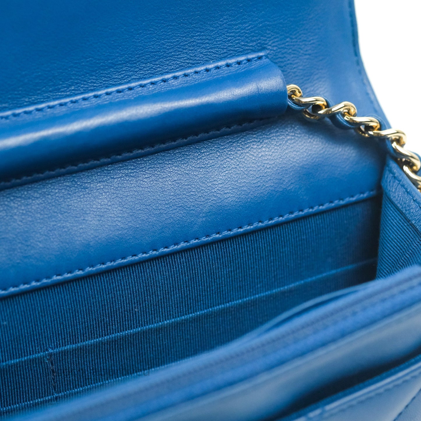 Chanel Quilted Classic Wallet on Chain WOC Blue Lambskin Gold Hardware
