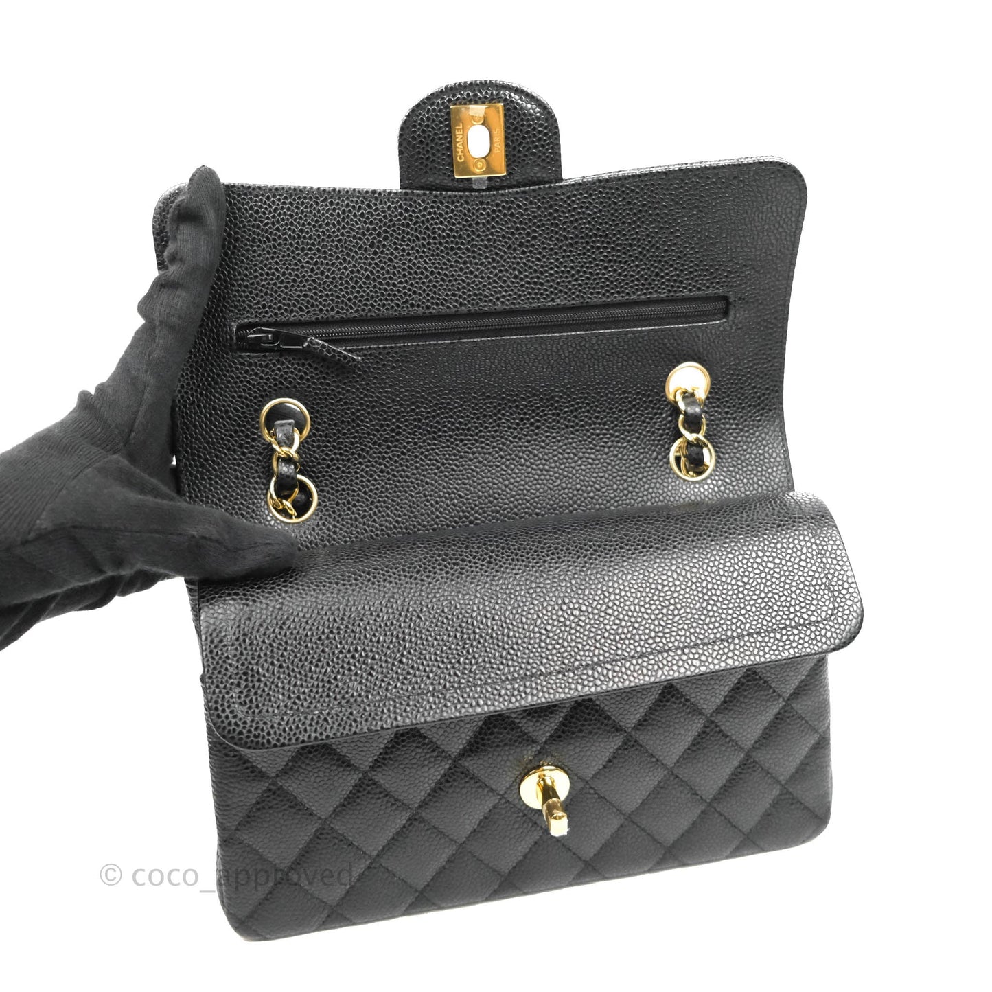 Chanel Small Classic Quilted Flap Black Caviar Gold Hardware