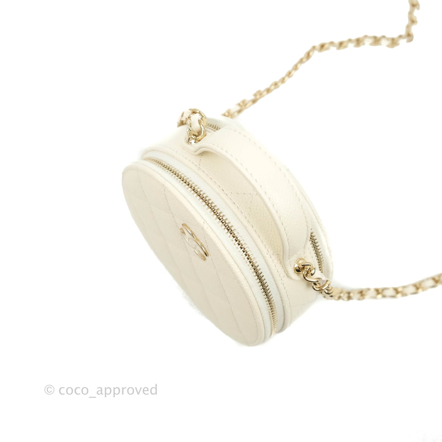 Chanel Mini Round Vanity Bag with Handle Ivory Caviar Gold Hardware 22C