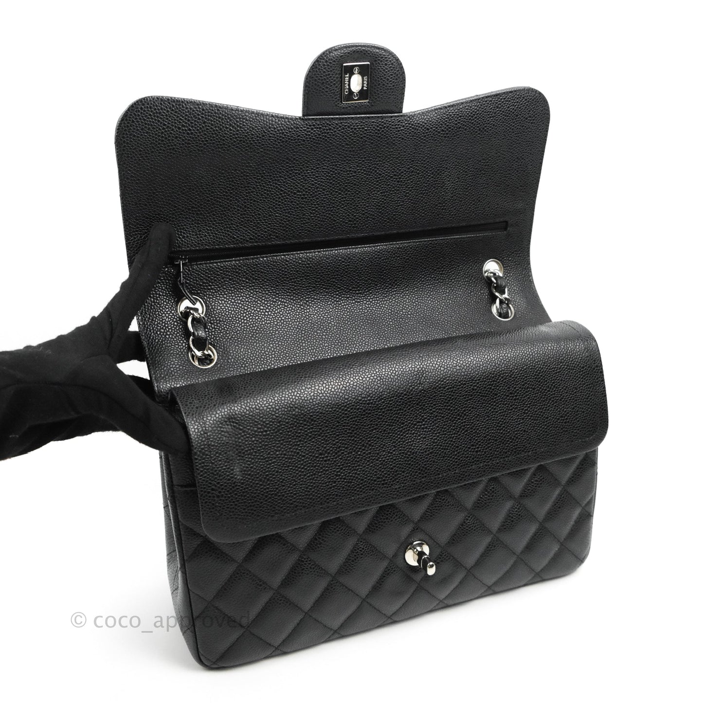 Chanel Jumbo Double Flap Black Caviar Silver Hardware⁣⁣