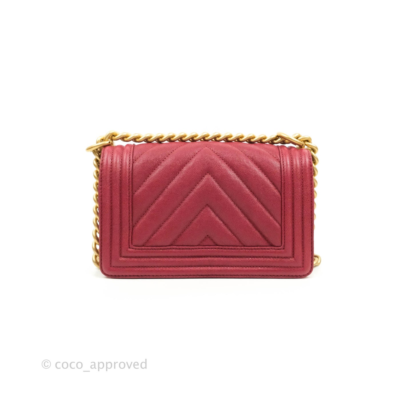 Chanel Small Chevron Boy Red Caviar Aged Gold Hardware