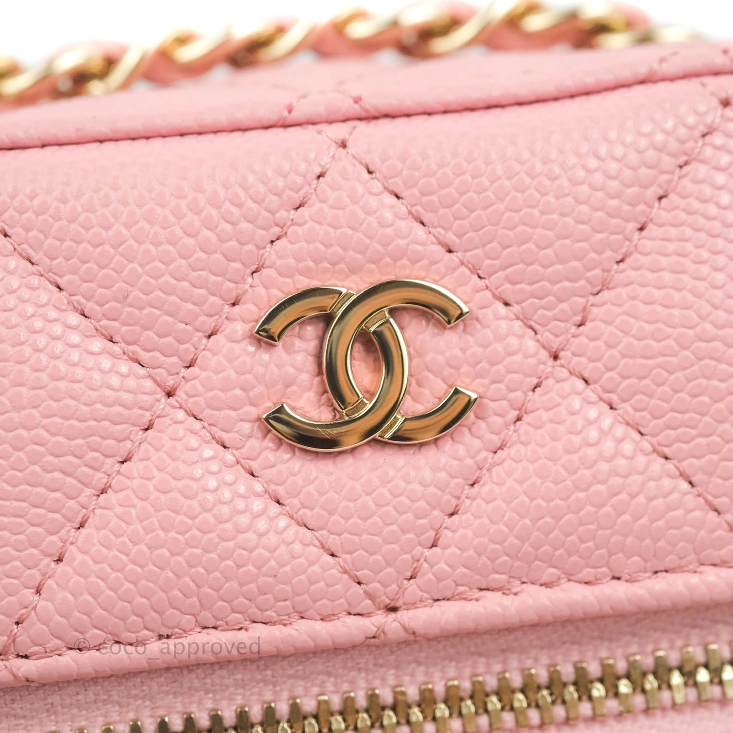 Chanel Vanity Phone Holder With Chain Pink Caviar Gold Hardware