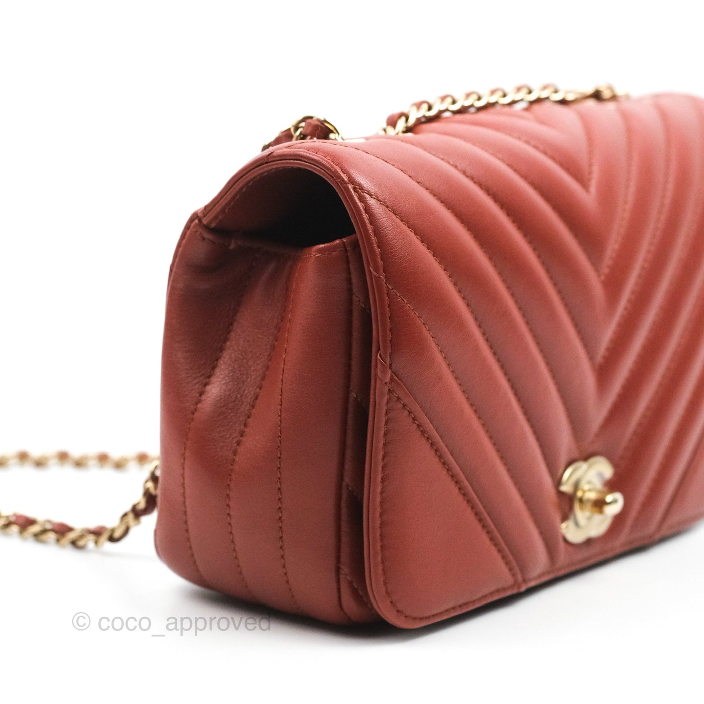 Chanel Small Statement Chevron Flap Bag Red Calfskin Gold Hardware