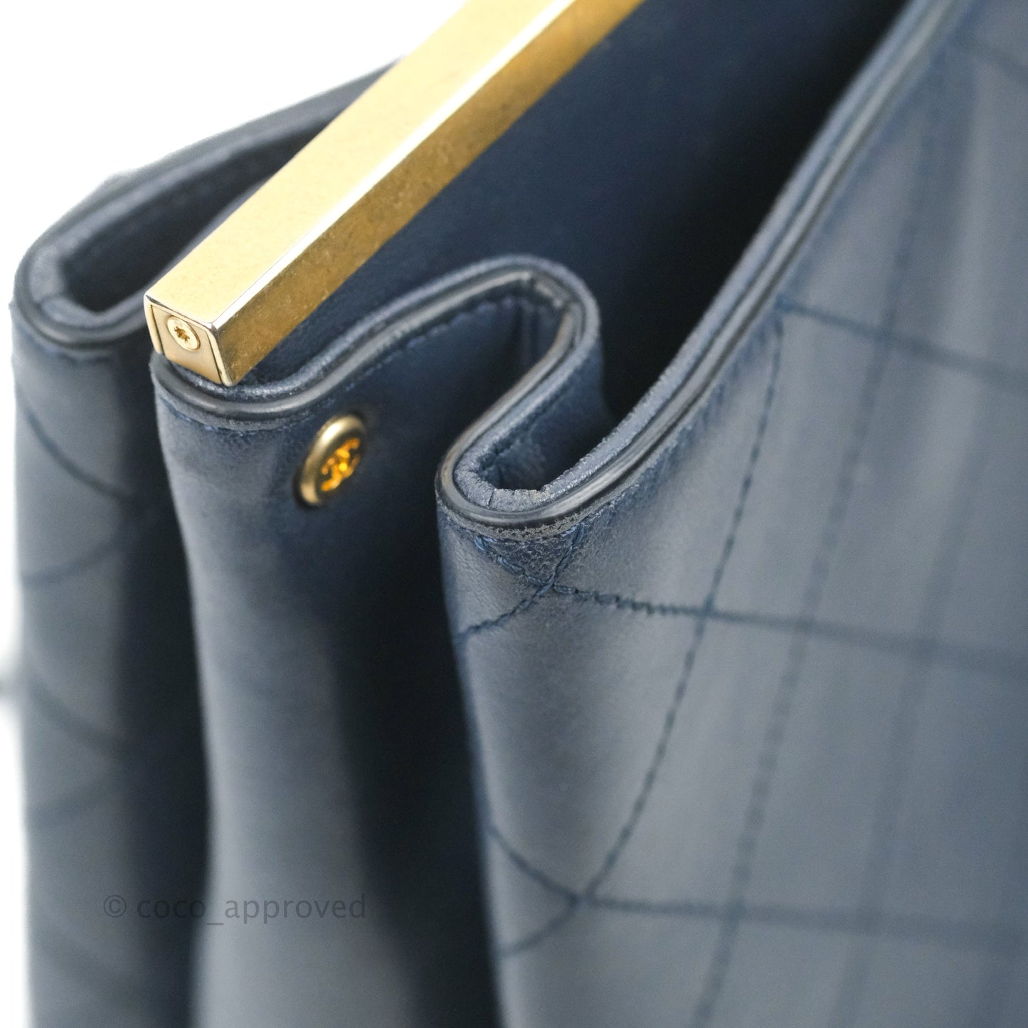 Chanel Flat Quilted Coco Luxe Large Shopping Bag Navy Aged Gold Hardware 18P