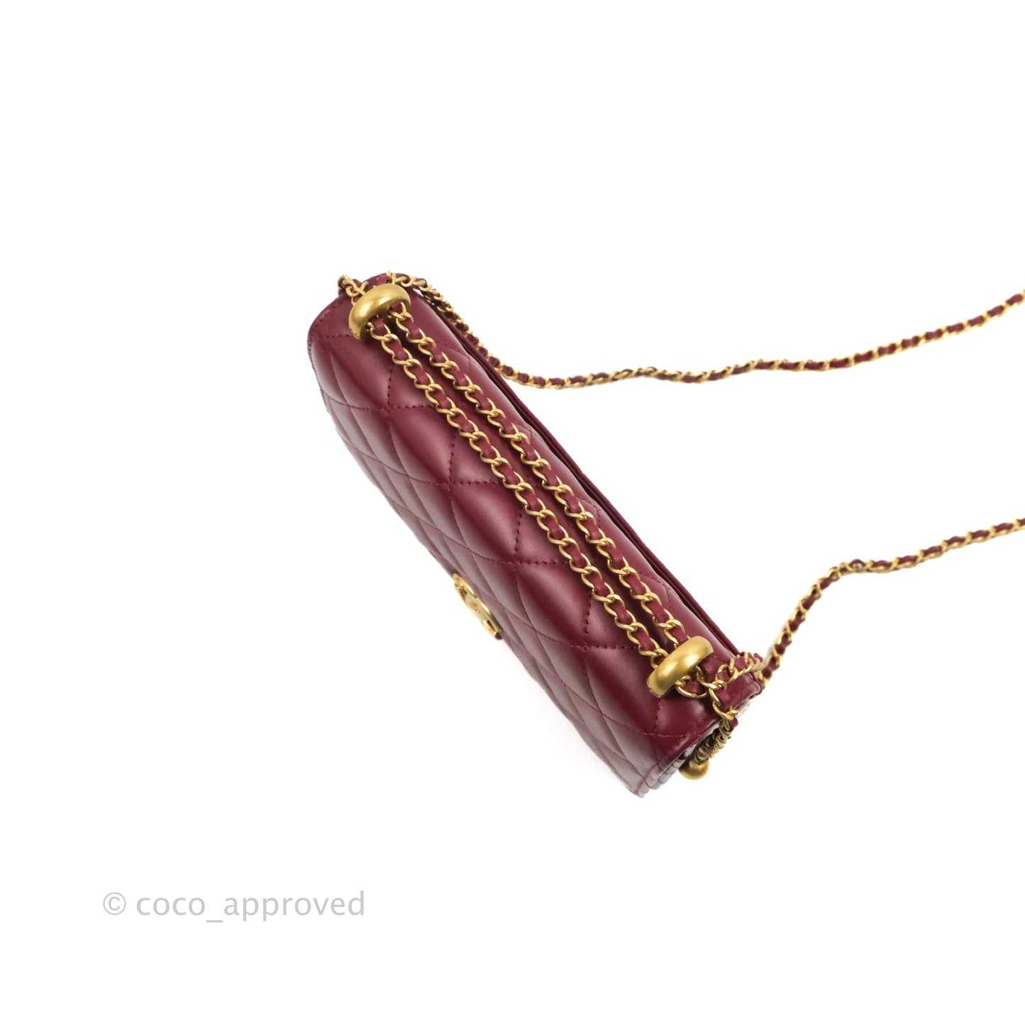 Chanel Quilted Perfect Fit Adjustable Wallet On Chain WOC Burgundy Calfskin Aged Gold Hardware