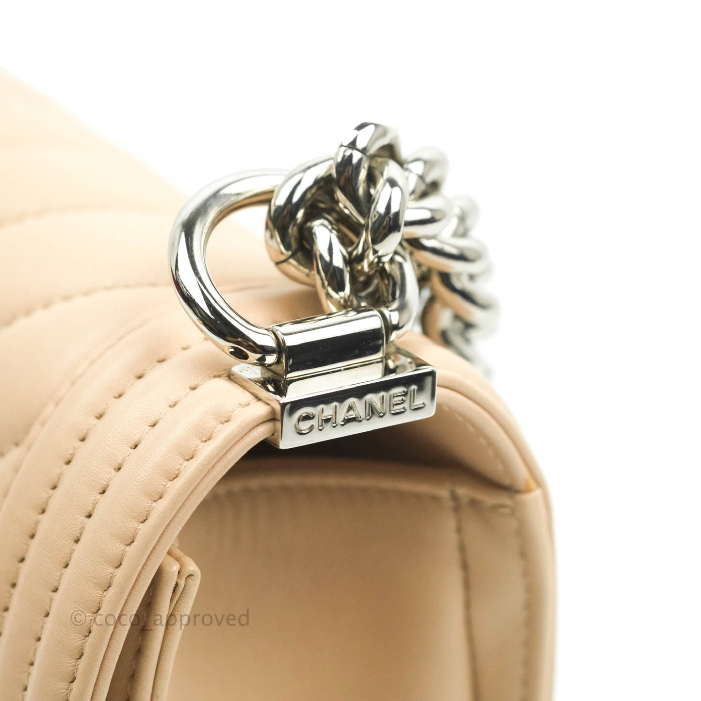 Chanel Chevron Medium Boy Light Pink Beige Calfskin Silver Hardware