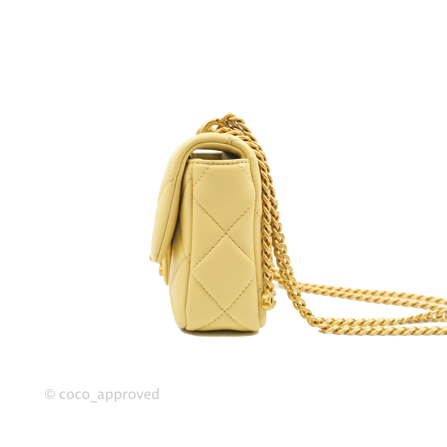 Chanel Enamel Quilted Pending CC Mini Square Flap Yellow Lambskin Aged Gold Hardware 22P